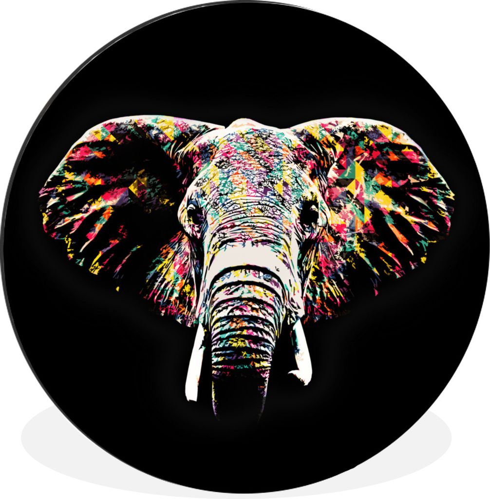 MuchoWow Aluminium Wandkreis Elefant - Tiere - Farben Ø 30 cm Wanddeko Modern Wohnzimmer - Wand Bild - Wohnzimmer - Runde Bilder - Alubilder - K...