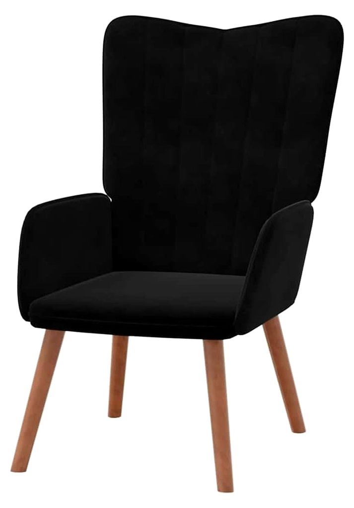 Relaxsessel mit Stahlrahmen und Holzbeinen, Polsterstuhl mit Armlehne, Fernsehsessel für das Wohnzimmer, Modern, Schwarz Samt