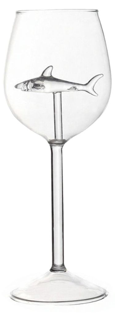 Hai-Weinglas-Set, mundgeblasener, bleifreier Glaskelch mit 3D-Hai im Inneren, 300 ml, kreatives Barzubehör-Geschenk für Männer, Frauen und Hai-L...
