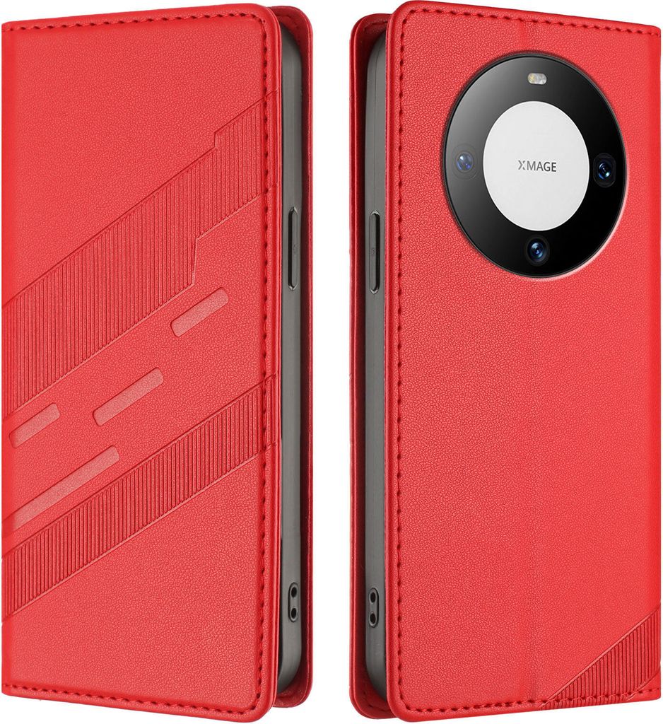Hülle für Huawei Mate 60, Kunstleder Brieftaschen Handyhülle mit Kartenfach und Standfunktion Rot