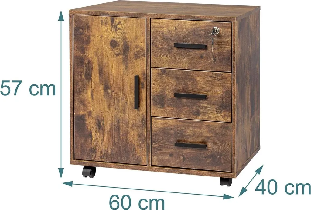 Chariot de bureau verrouillable avec 3 tiroirs et 2 compartiments - Blanc - 3