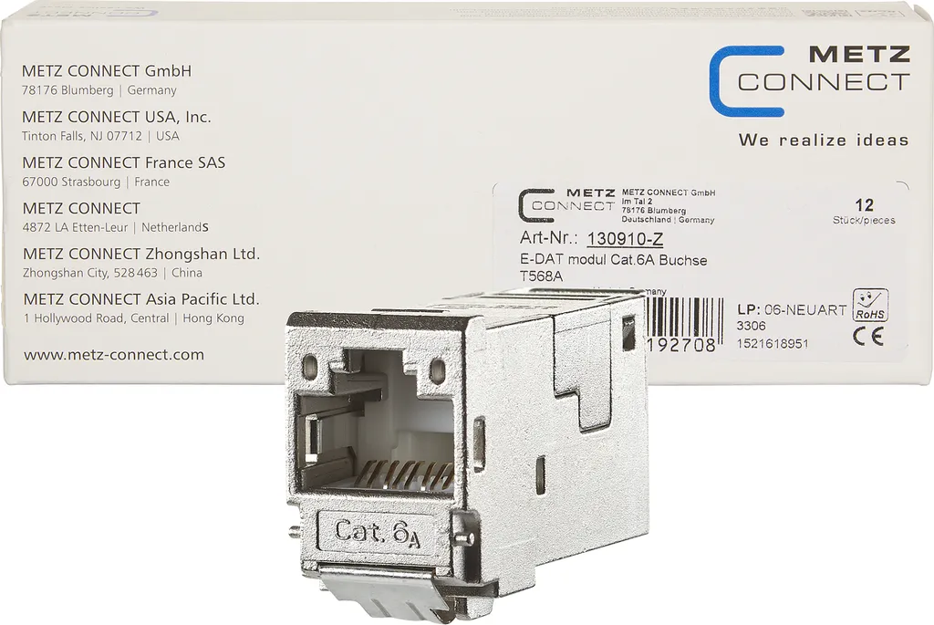 Connecteur RJ45 femelle E-DAT modul Cat.6A blindé METZ CONNECT x12