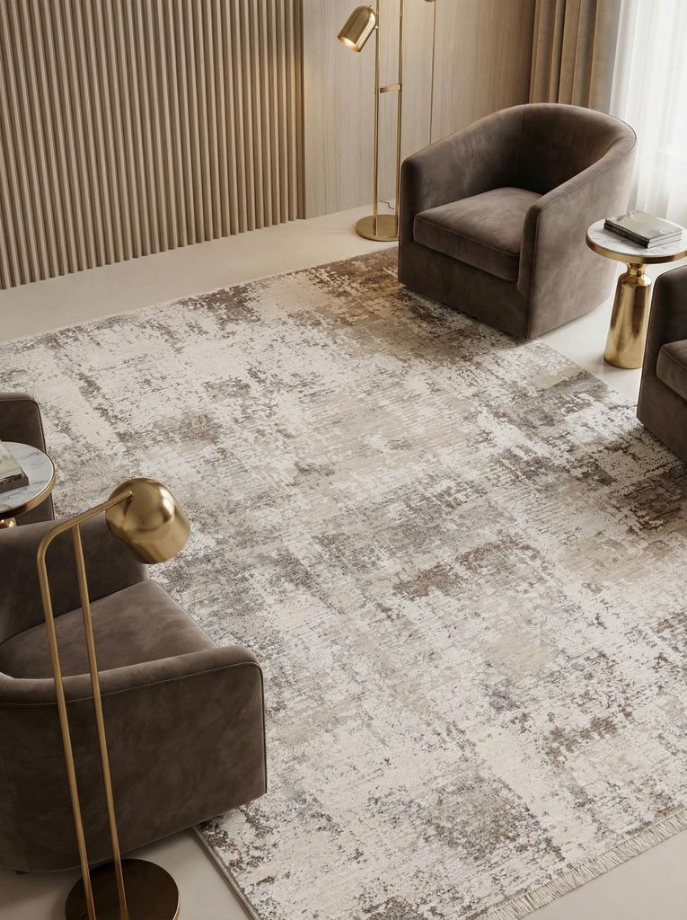 Veloursteppich Modern | Wohnzimmerteppich Pflegeleicht | Flauschiger Teppich Langlebig | Abstraktes Design | Beige 160x240cm | SIENA-Arbia von Kadi...