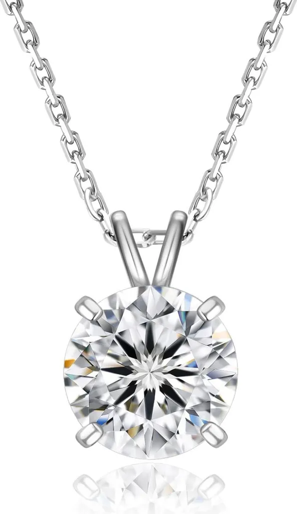 Cadeau Idéal Collier Moissanite 1 Carat Argent 925 pour Femme Mariage