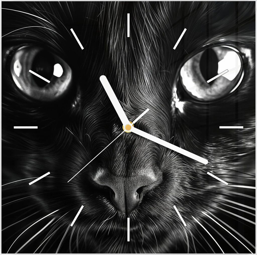 Wanduhr aus Glas mit Motiv Katzengesicht- 30 x 30 cm - Produktbild 
