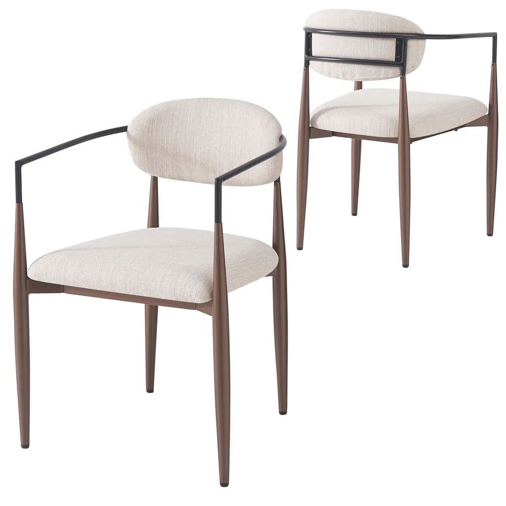 Flieks Lot de 2 Chaises de Salle à Manger en Lin Beige Pieds Marron