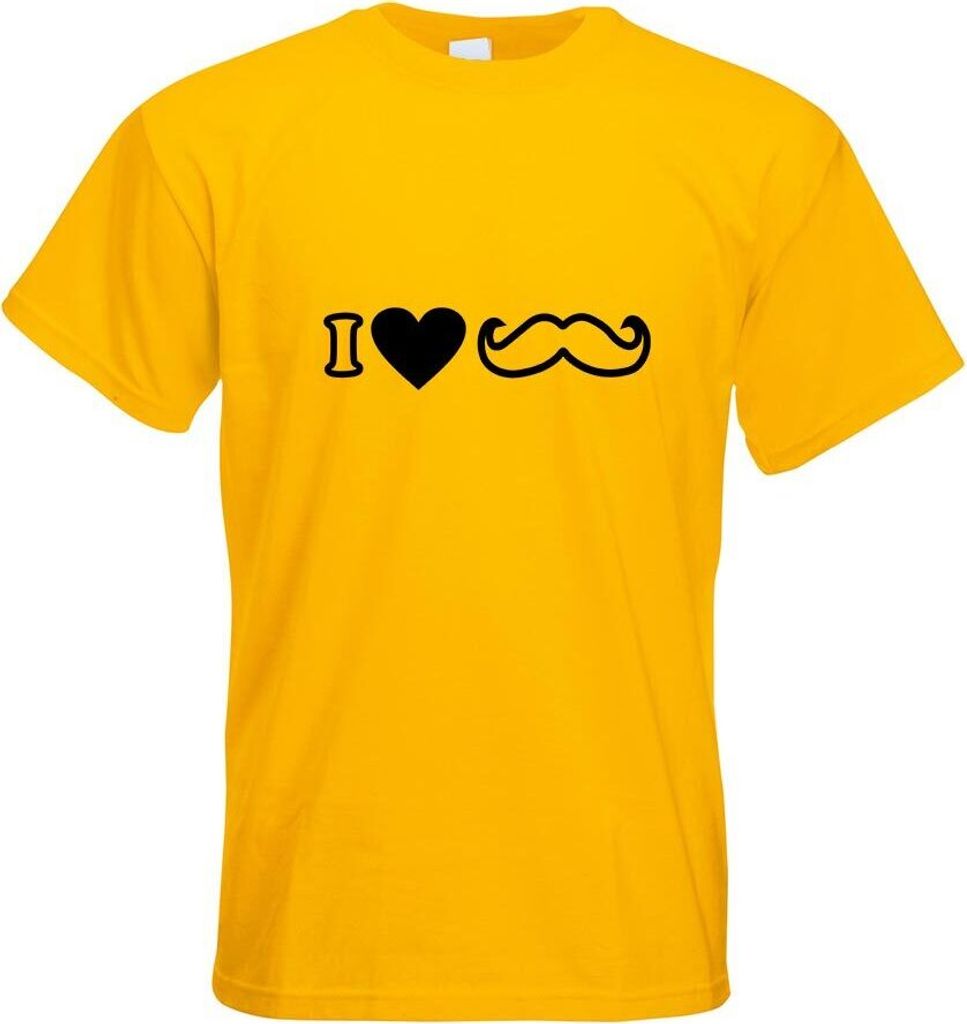 Kiwistar - T-Shirt - gelb - I Love Mustache Motiv Bedruckt Funshirt Design Print - mit Motiv Bedruckt - Funshirt Design - Sport - Freizeit - Herren...