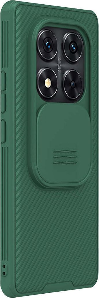 A green phone case with a sliding camera cover is shown from a side angle.