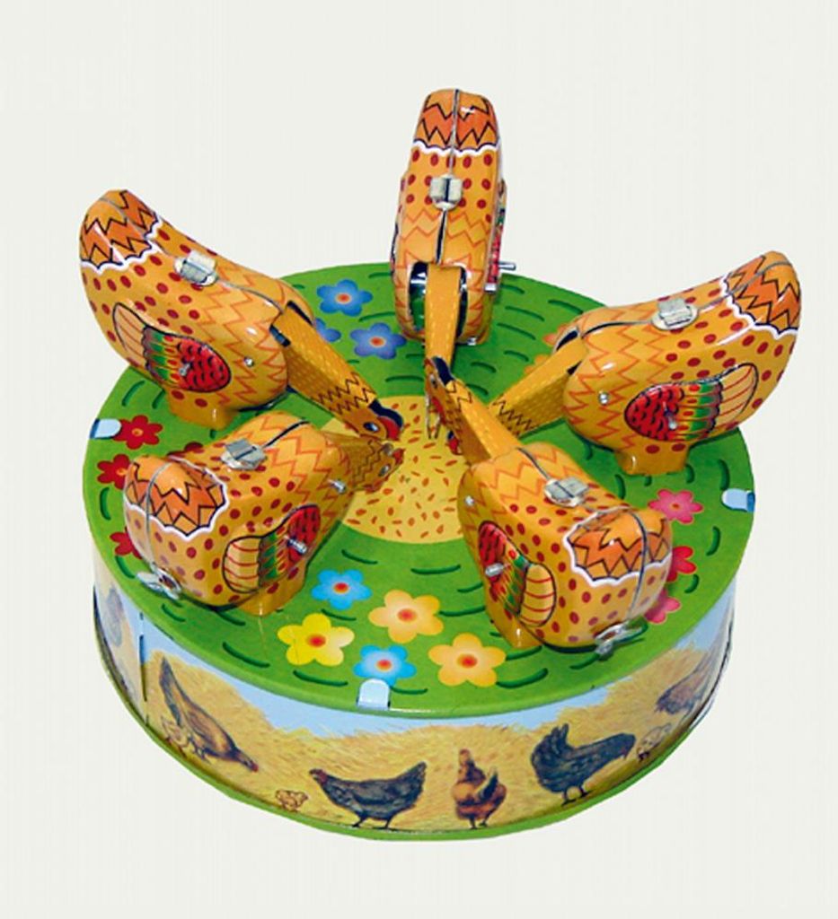 Jouets en métal représentant des poules picorant Image du produit 
