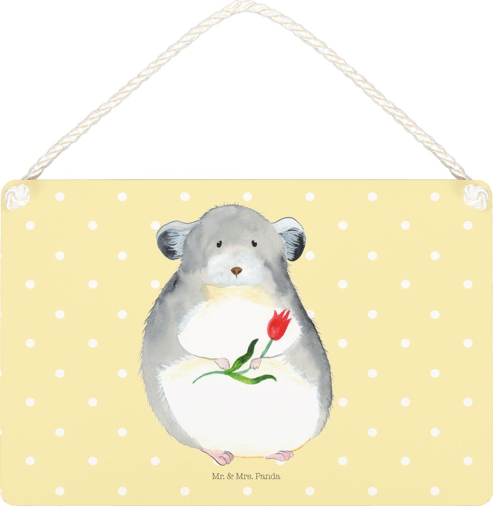 Mr. & Mrs. Panda Schild Chinchilla Blume DIN A5 - Gelb Pastell - Geschenk, Liebeskummer, holzbild, Kummer, kleine aufmerksamkeit, Lustige Sprüche,...