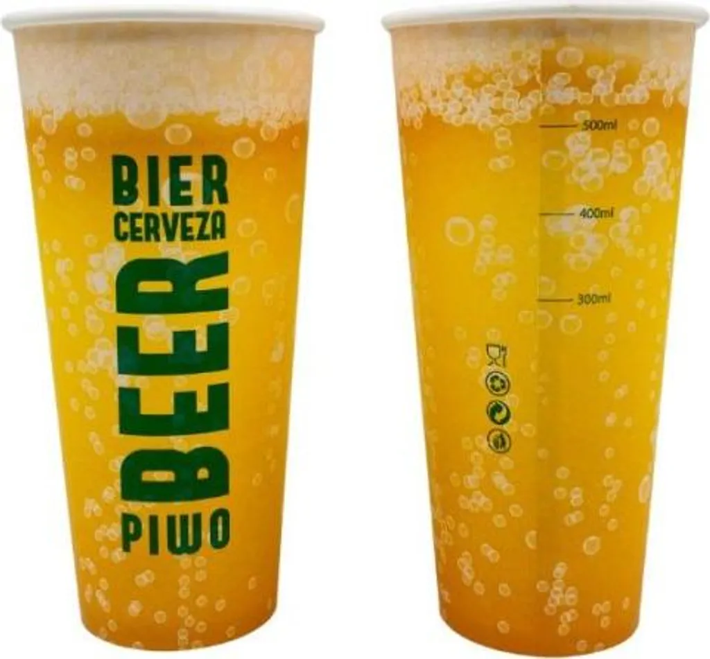 Gobelets en Carton 500ml/600ml (Diam. 90mm) avec Motif Bière - 50u