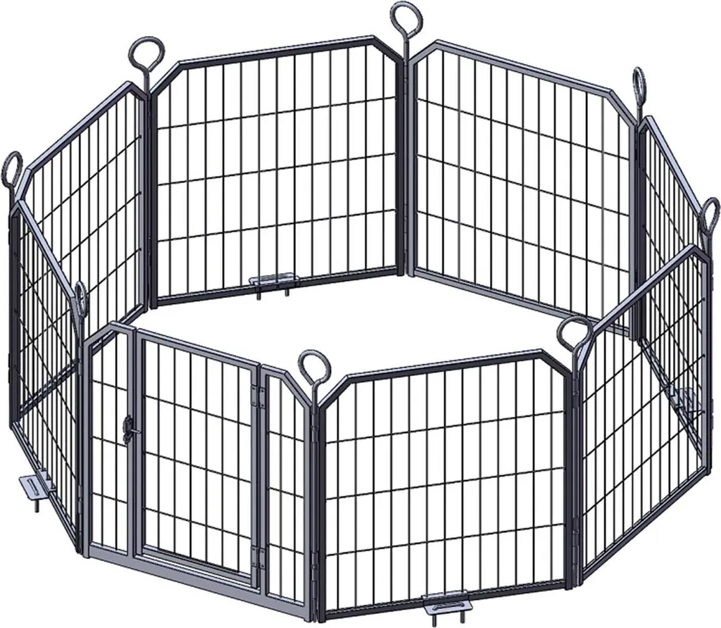 Enclos chien en fer 8 panneaux taille S - Parc mobile avec transport