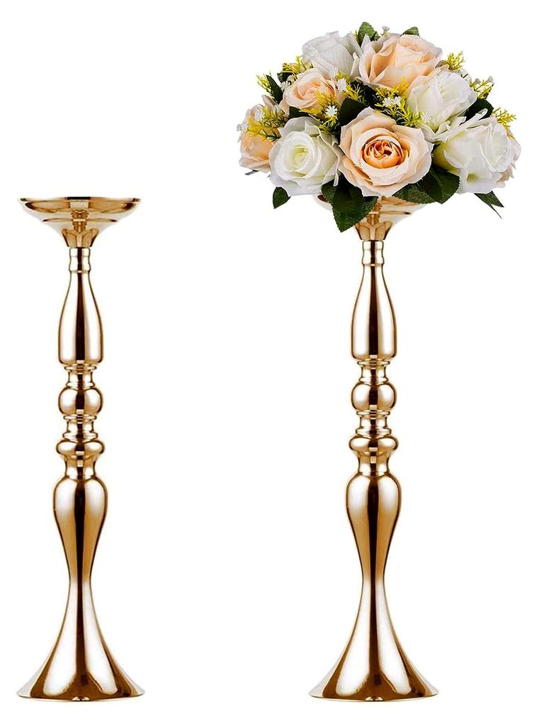 2 Stück 50 cm hohe Metallkerzenhalter für Hochzeiten und Veranstaltungen, Gold
