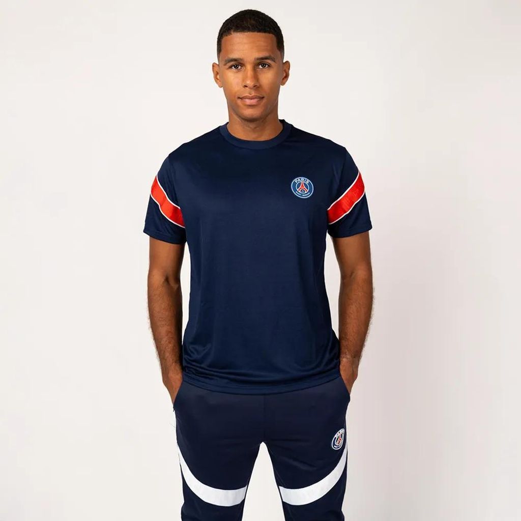 PSG Streifen Fußballtrikot für Erwachsene - Größe L / Large - Blau Paris Saint-Germain Shirt - Trainingsshirt - Offizielles PSG Produkt