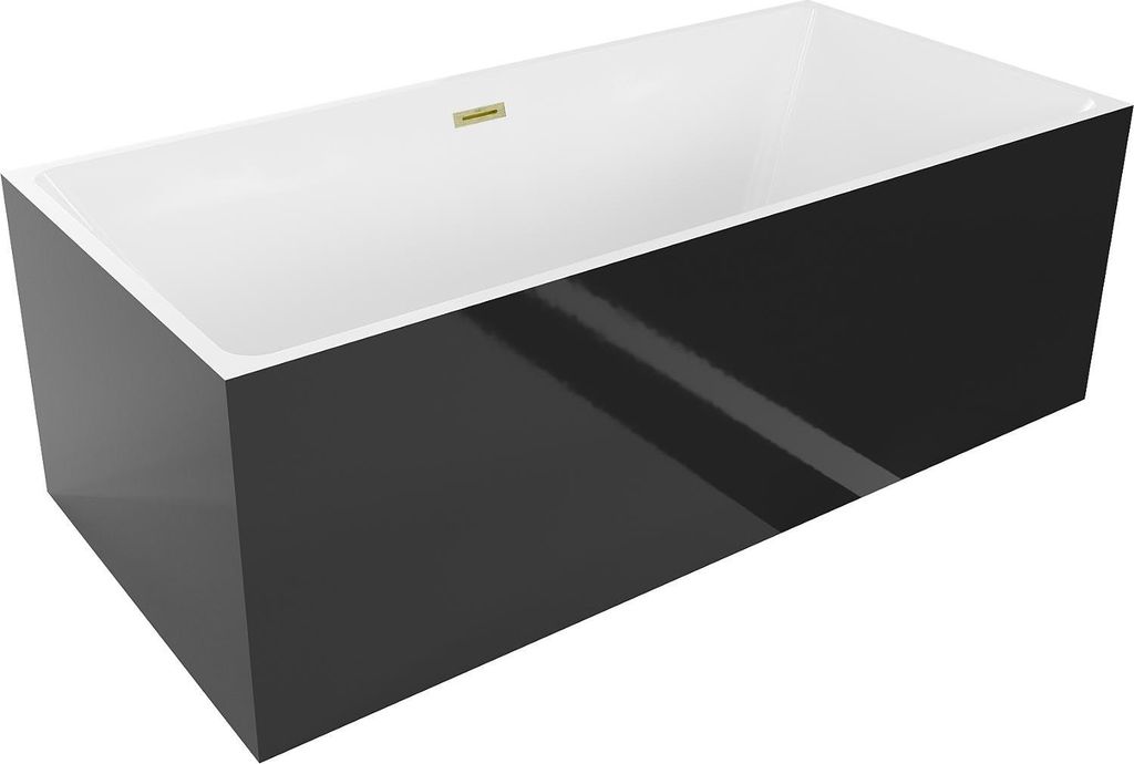 Mexen Nita freistehende Badewanne 170 x 80 cm, weiß/schwarz, gebürsteter Goldüberlauf - 52091708075-55