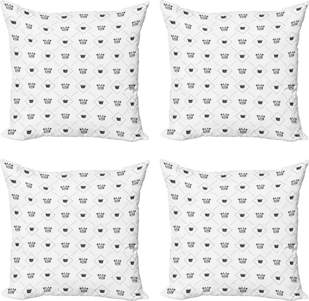 ABAKUHAUS Abstrakt Kissenbezug Set (4 Stück), Kronen-Punkte, Moderner Doppelseitiger Digitaldruck, 50 cm x 50 cm, Schwarz-Weiss
