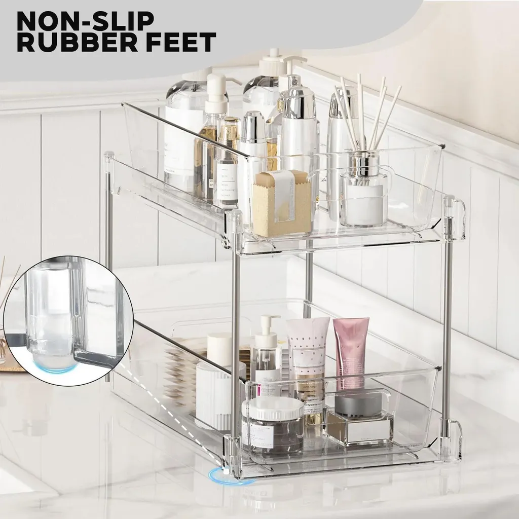 Solution gain de place : Étagère 2 niveaux sous évier plastique PET durable - 3