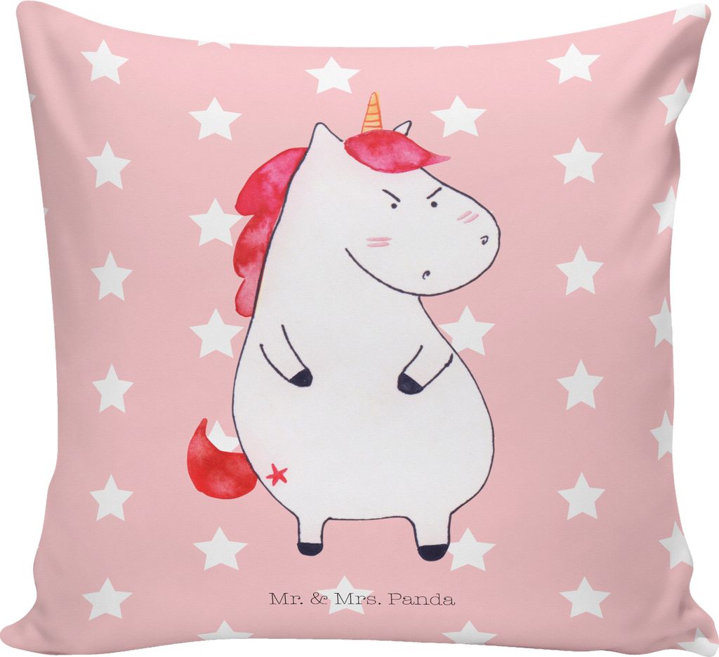 Mr. & Mrs. Panda Sofakissen Einhorn Wut - Rot Pastell - Geschenk, Kuschel Kissen, Einhörner, Dekokissen Sofa, Deko, wütend, Unicorn, Büro, 40x40...