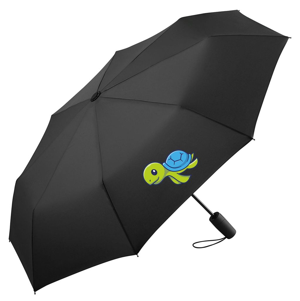 Huuraa Regenschirm Schildkröte Comic 98cm Schwarz Sturmfest Taschenschirm Geschenkidee