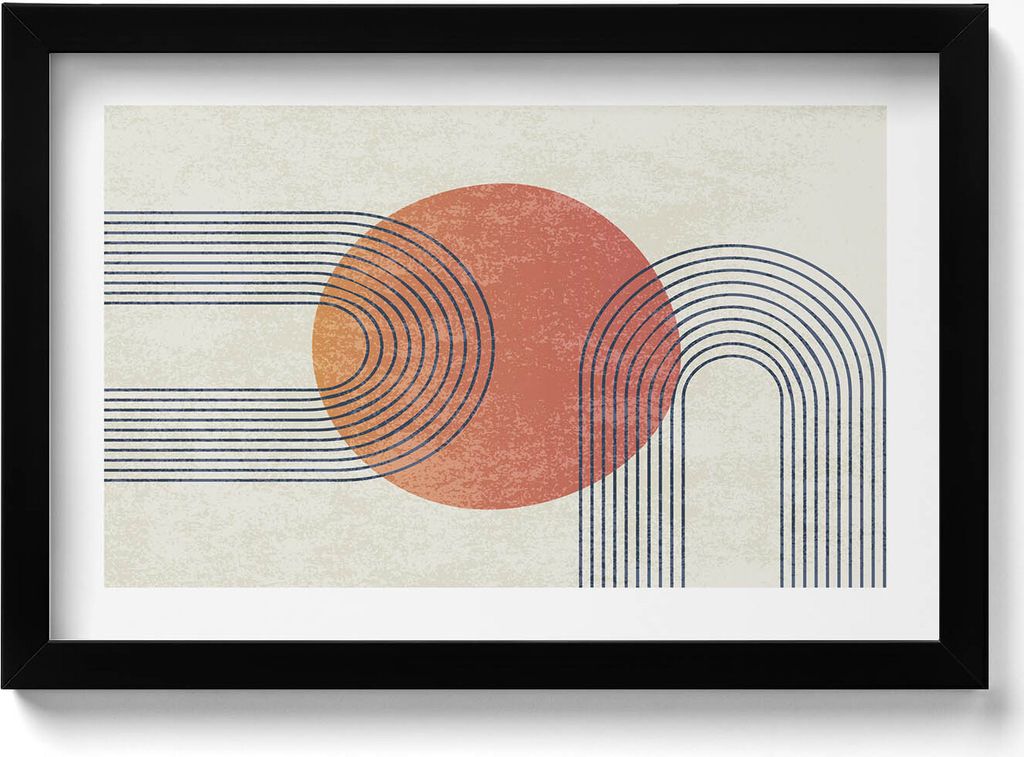 Moderne Kunst Linien und Kreis– Wandbild mit Rahmen – Gerahmtes Bild – Wanddekoration – 30x20 cm – Schwarz Rahmen