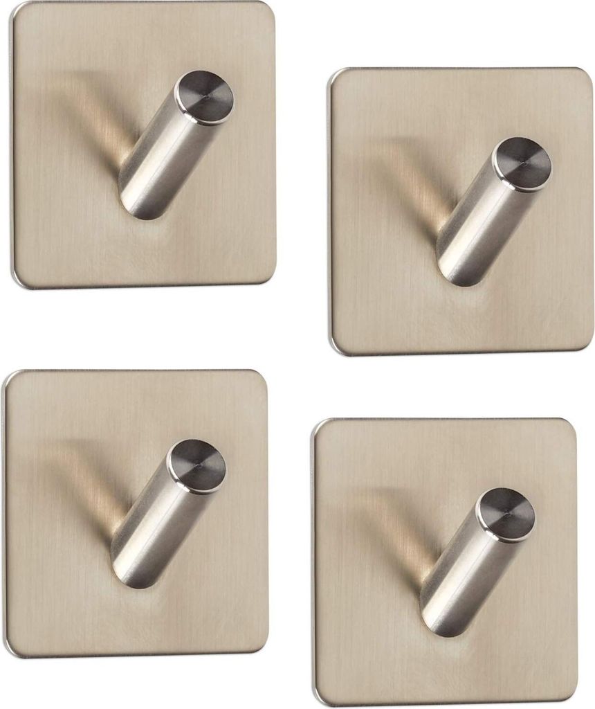 4 x Wandhaken ADRA 1-fach (Einzelhaken) 45 x 45 x 29 mm selbstklebend 3M Edelstahl rostfrei für Küche & Bad Handtuchhaken Kleiderhaken von SOTECH