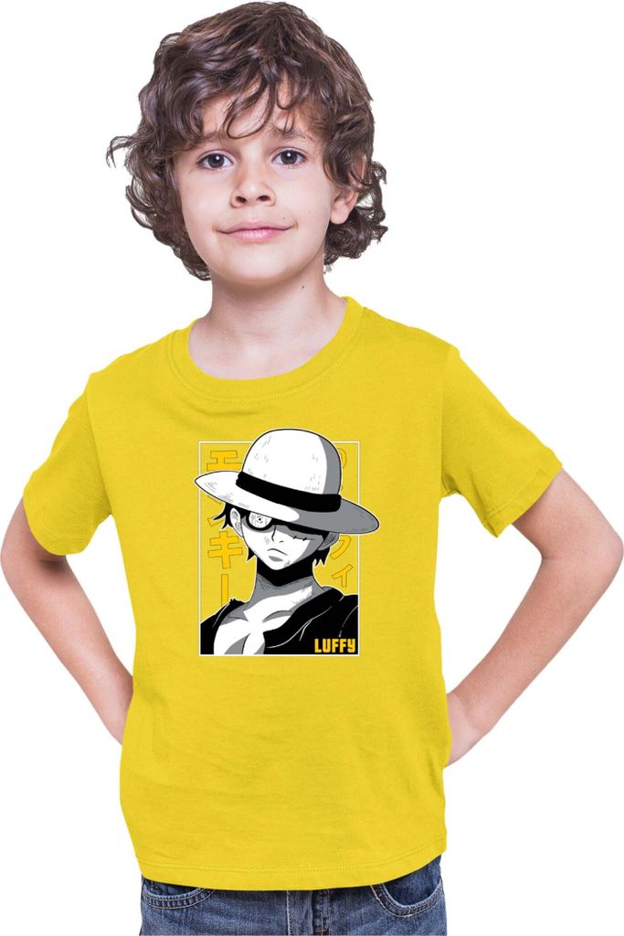 Kinder T-Shirt Japan Anime Manga One Manga Piece Anime Luffy 01 Strawhat, 5-6 Jahr - 116 / Gelb