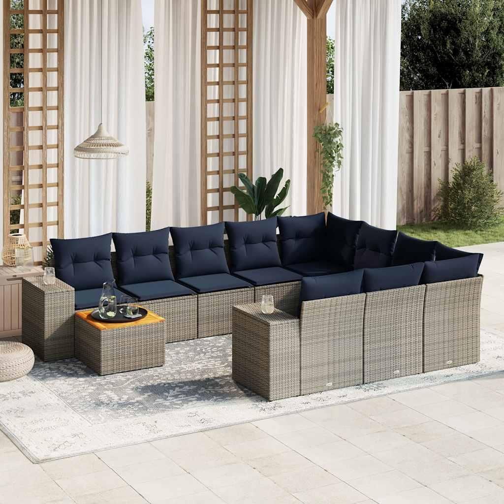 Maison Exclusive - 11-teiliges Gartensofa-Set mit Kissen, grau, Polyrattan