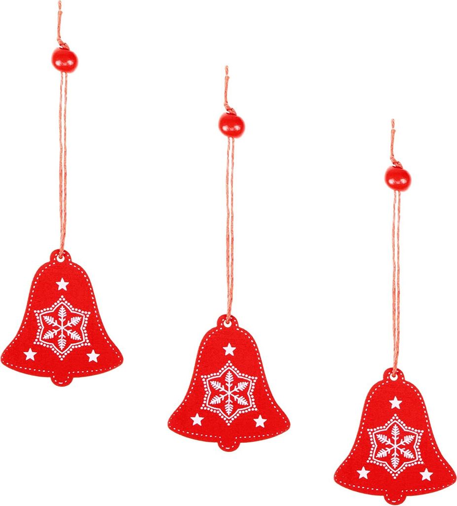 SPRINGOS 3 Stück, Holzanhänger, Weihnachtsdeko, rot, Geschenkanhänger (Glocke)