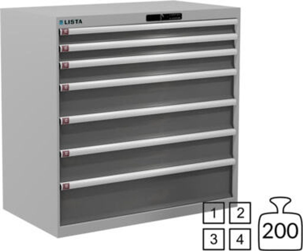 Lista Schubladenschrank - 78.761.519 - 1.000x1.023x572 mm (HxBxT) - 7 Schubladen - 200 kg - Code Lock - RAL 7035/NCS S 6502-B