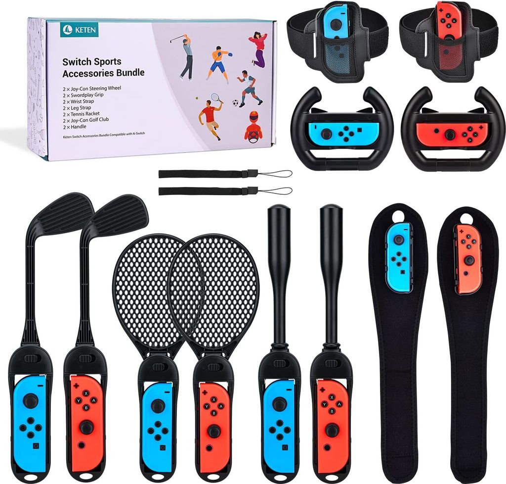 14-in-1 NS Switch Sport Zubehör Bündel mit Tennisschläger, Produktbild 
