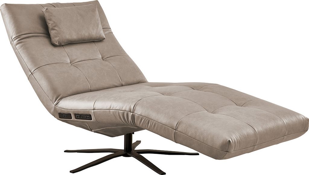 KAWOLA Relaxliege LETICIA motorisch mit Nackenkissen und Akku Leder grau