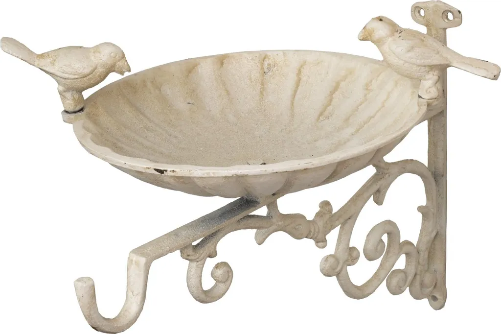 Moritz Bain d'oiseaux mural blanc 31cm avec deux oiseaux - Abreuvoir