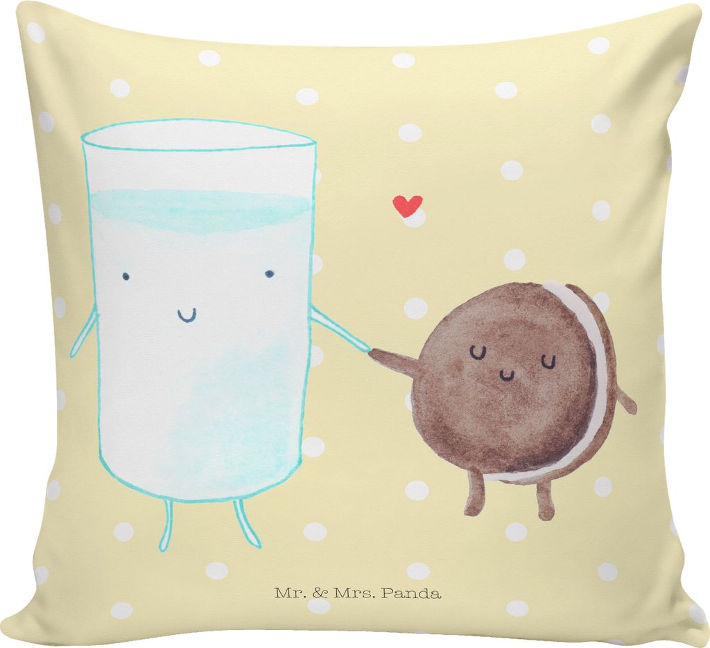 Mr. & Mrs. Panda Kuschel Kissen Milch Keks - Gelb Pastell - Geschenk, 40x40, Kaffee, Milk, Cookie, Dekokissen, für sofa, Polster, Lustige Sprüche...