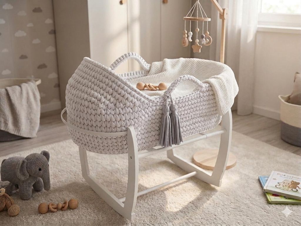 Moseskorb Babywiege Babybett Set mit Matratze und Produktbild 