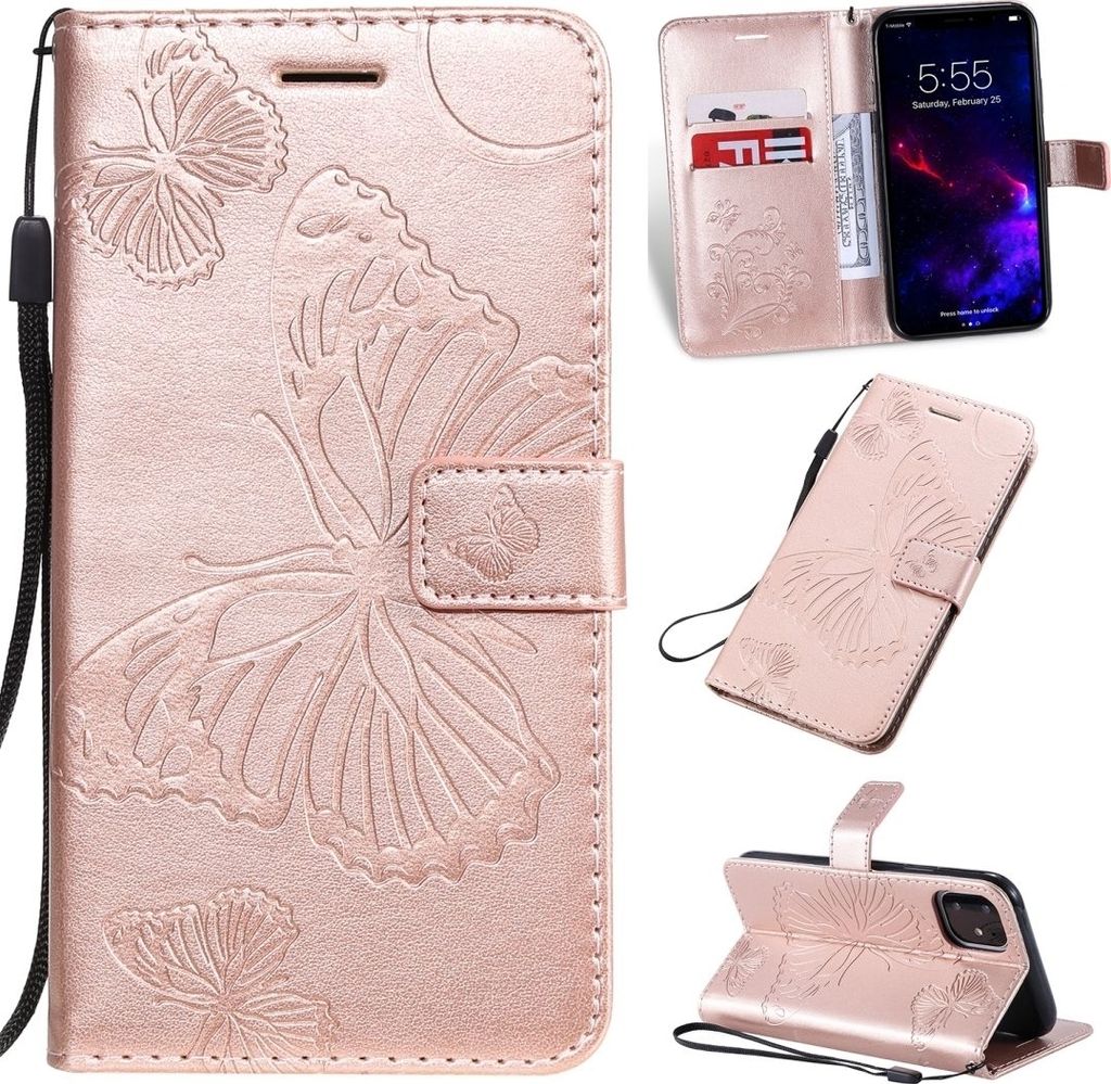 Mobigear Butterfly iPhone 11 Hülle Klapphülle Geldbörse - Roségold