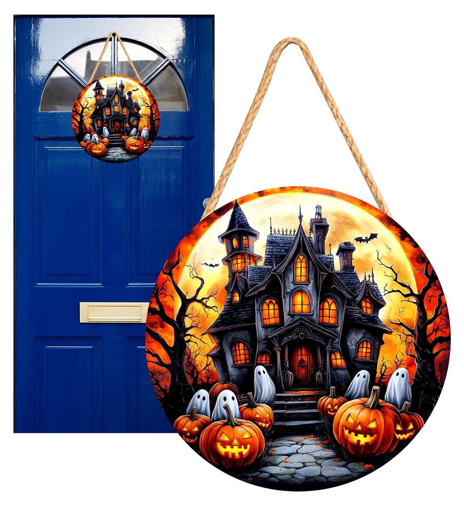 Halloween Türschild Für Haustür - 2D Halloween Holzschilder,Piraten Kapitän Spukhaus Kürbis Weißer Geist Deko Für Garten Wand Raum Fenster P...