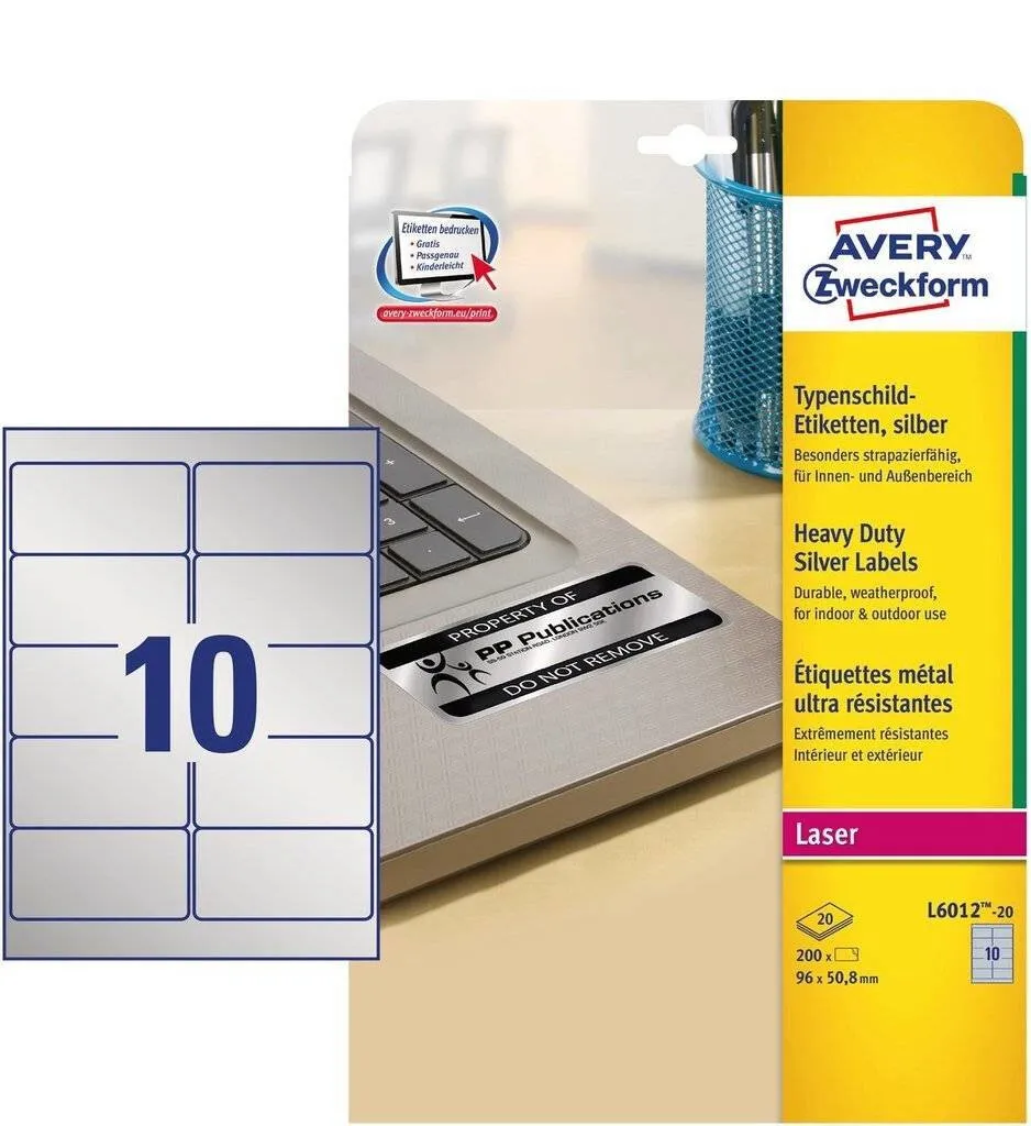 Étiquette durable Avery L6012-20 Argent Résistante à l'eau 200 unités - 2