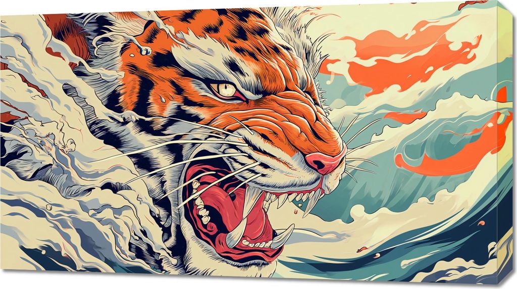 Bild 90x50cm Tiger auf der Welle