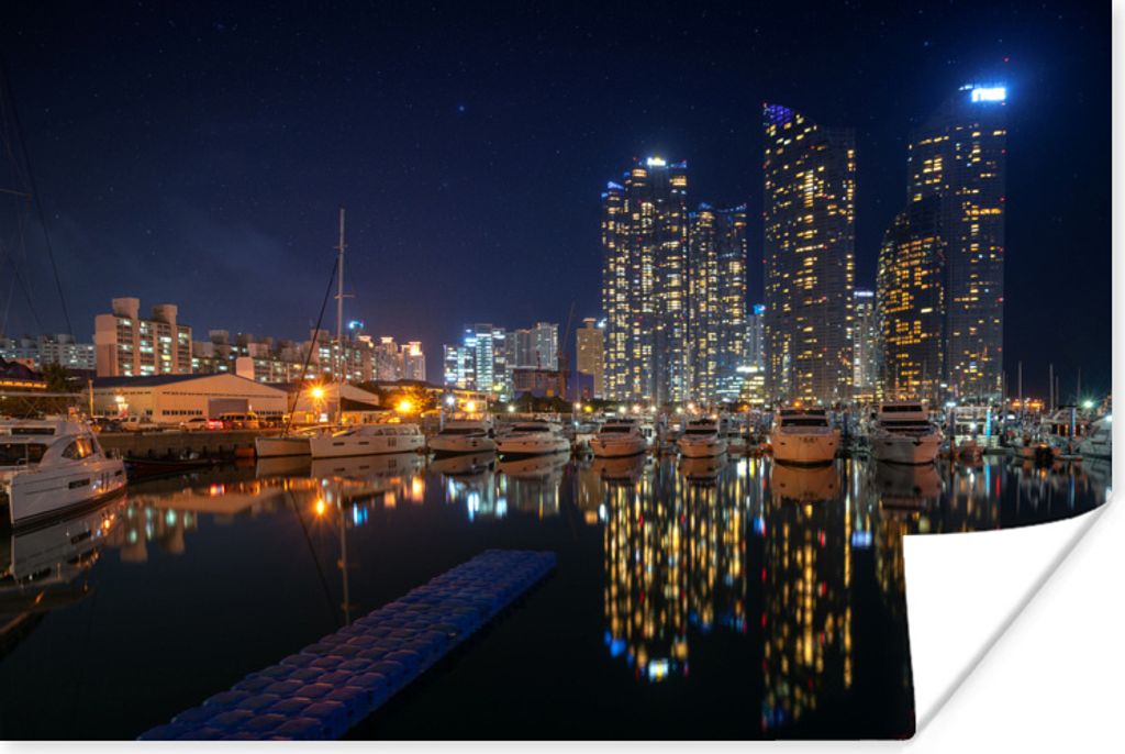 MuchoWow Poster Stadtbild von Busan am Abend 120x80 cm - Bilder