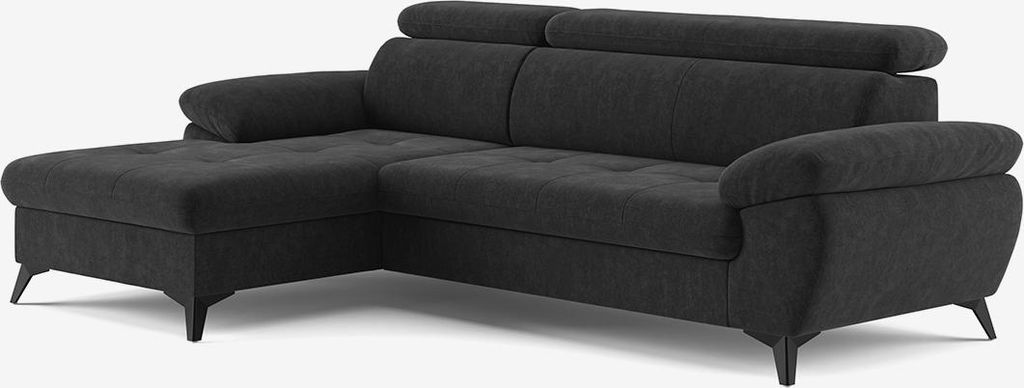 3-Sitzer Sofa mit linker Ottomane und verstellbarer Kopfstütze Rilo - Schwarz