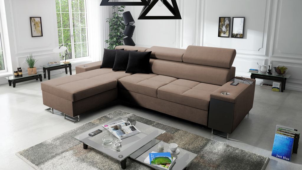 Ecksofa mit Schlaffunktion Sofa MOREN I MAXI Eckcouch Ottomane Links Braun SAWANA 25 IM SOFA