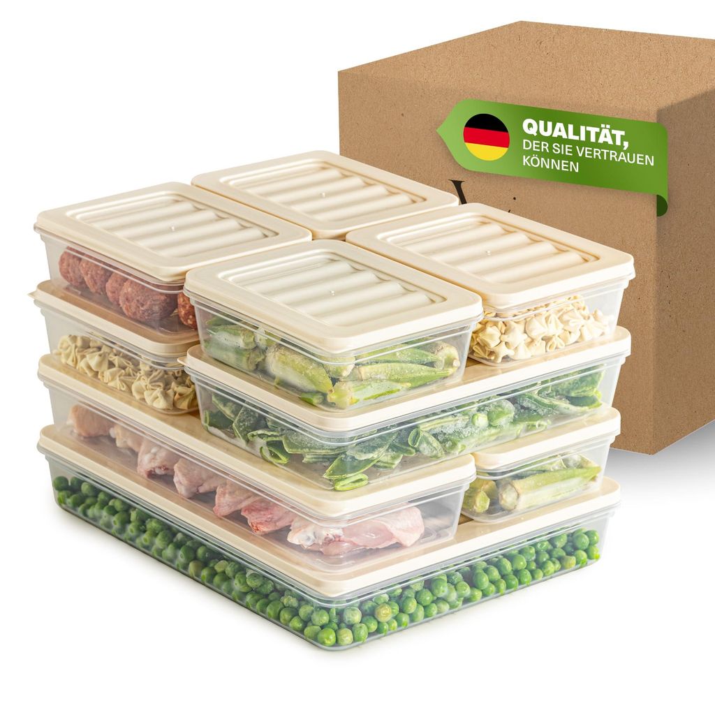 Viwares Stapelbare Gefrierdosen 9er Set, Gefrierfach & Kühlschrank Organizer mit Deckel, Frostfest bis -25°C, Wiederverwendbare Frischhaltedosen,...