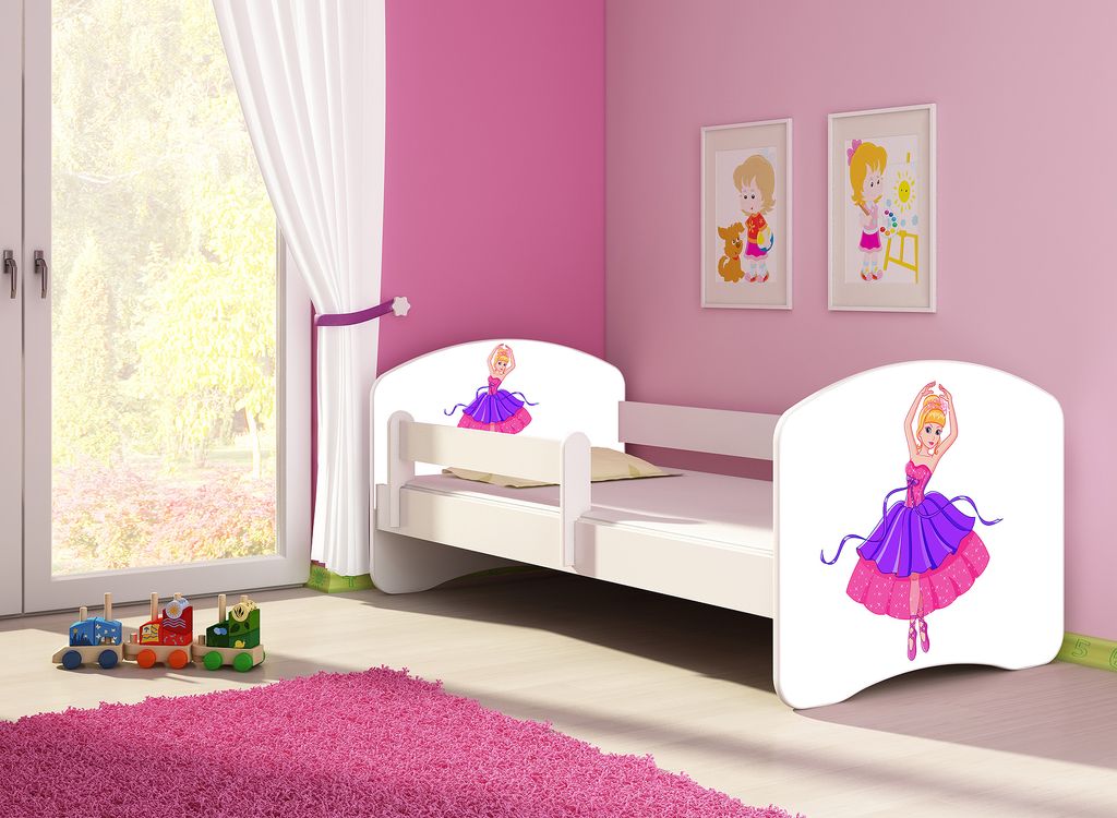Kinderbett, Motiv, Schublade CLAMARO, Bett Farbe:41 Ballerina, Mit Bettkasten:Mit Bettkasten, Bett Größe:140 x 70 cm