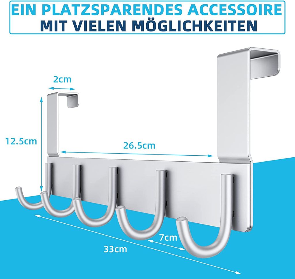 Türhaken, Türgarderobe zum Einhängen mit 5 Haken - Produktbild 5