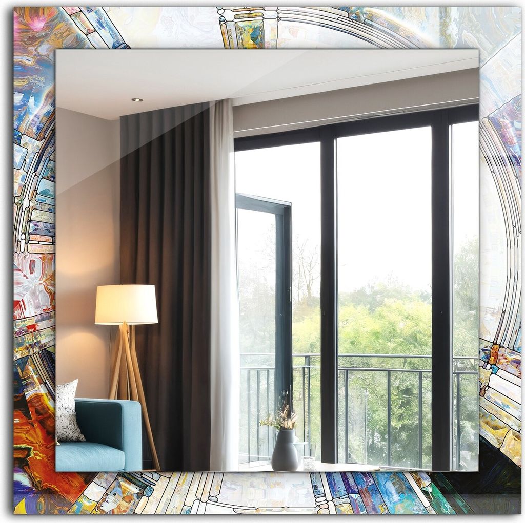 Bedruckter Spiegel - Wandspiegel - Dekorativer - Modern - 60x60 cm - Abstraktes Kreismosaik
