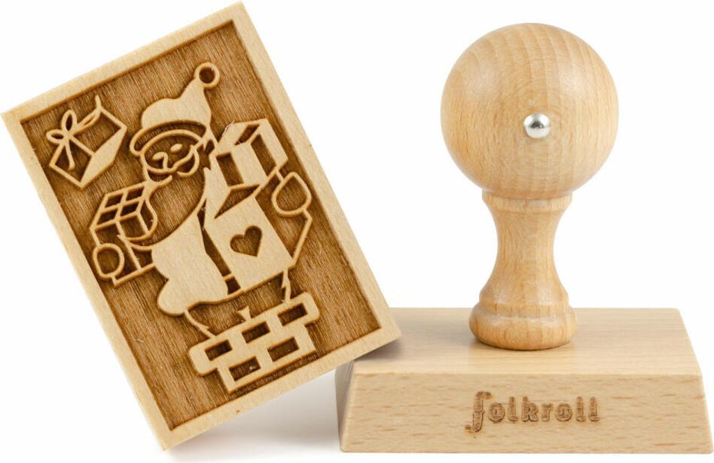 Folkroll Motiv-Keksstempel Santa Claus, 70x50 mm, Cookiestempel, Backstempel, Keks, Stempel, Buchenholz, 231143