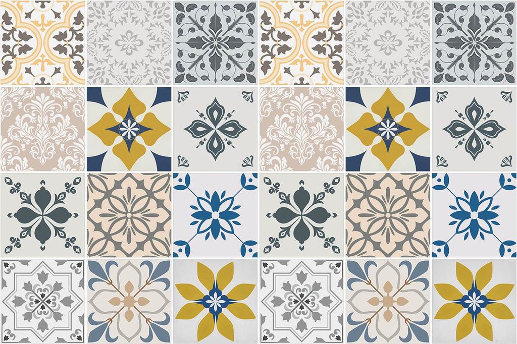 Fliesenaufkleber 20 x 20 cm – 24 Stück – Selbstklebend – Wasserfest – Pflegeleicht – Hitzebeständig – Für Küche & Bad – Blumenmot...