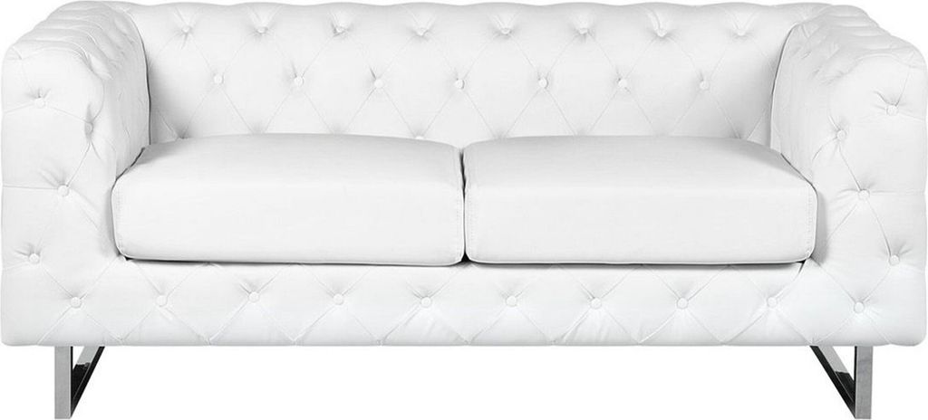 BELIANI Sofa Weiß Kunstleder 2-Sitzer Chesterfield Stil Glamourös Wohnzimmer