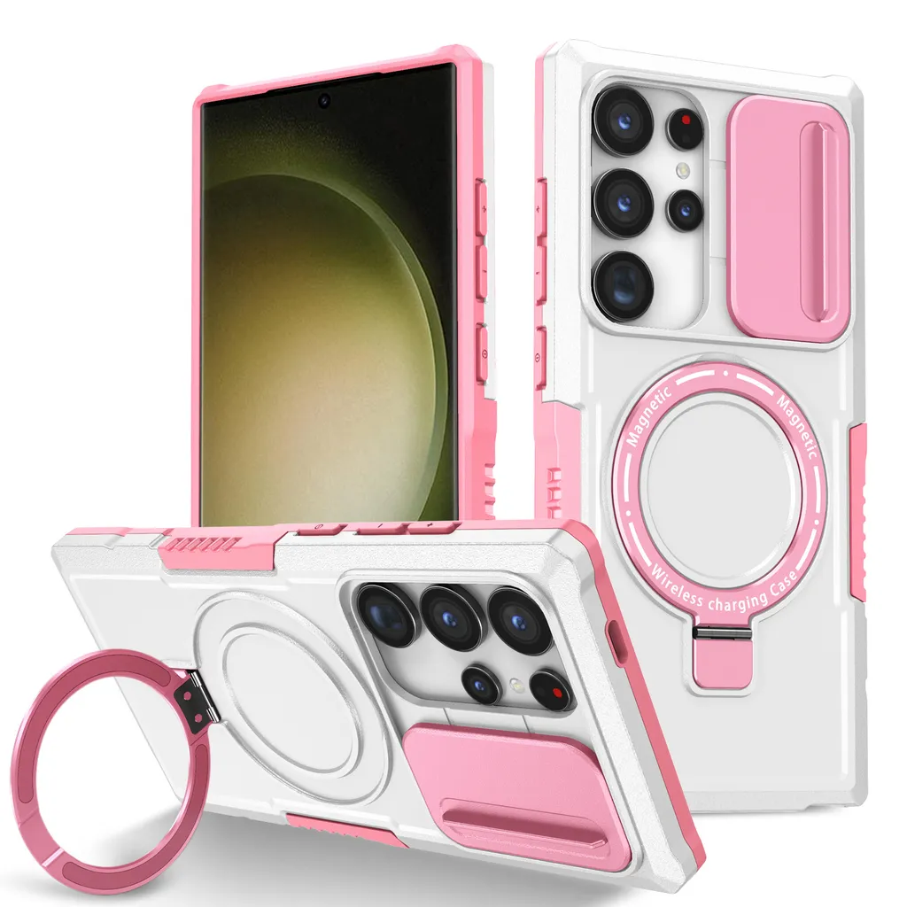 Custodia per Samsung Galaxy S24, compatibile con MagSafe, antiurto, resistente ai graffi, trasparente WhitePink