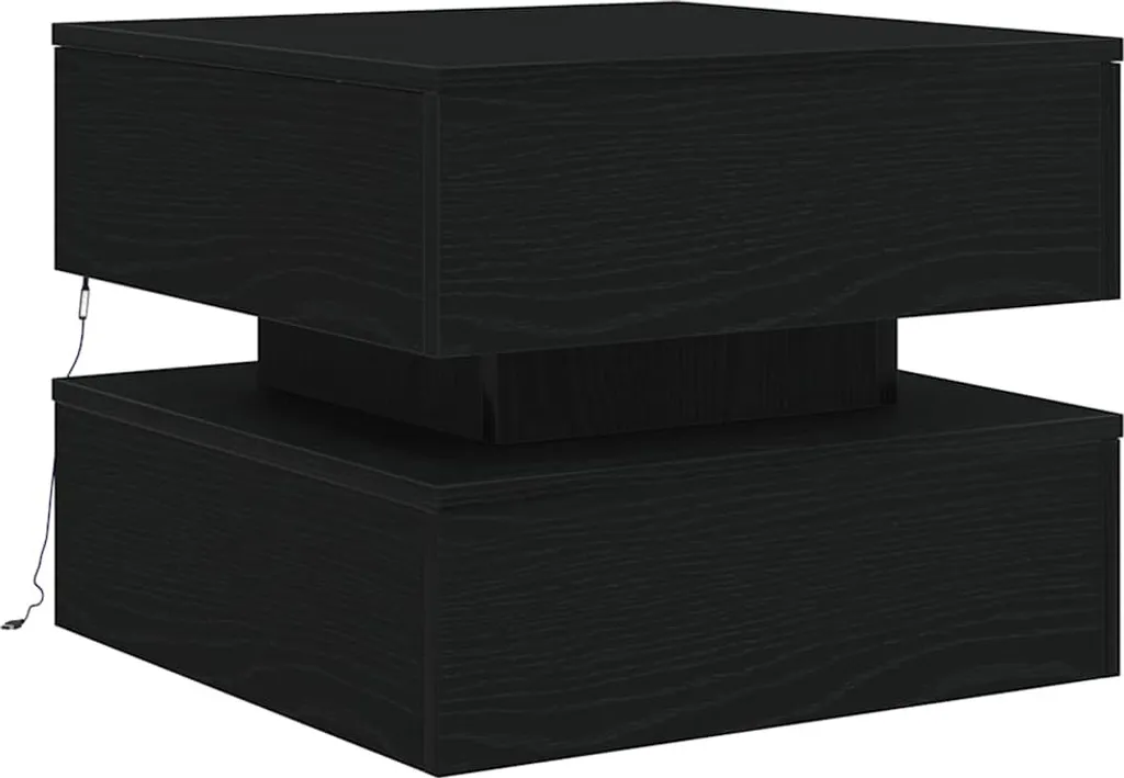Tavolino Salotto LED 50x50 - Finitura Rovere Nero Alta Qualità